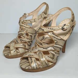 Coach Alba criss cross platform stiletto snake leather sandals womans size 8.5